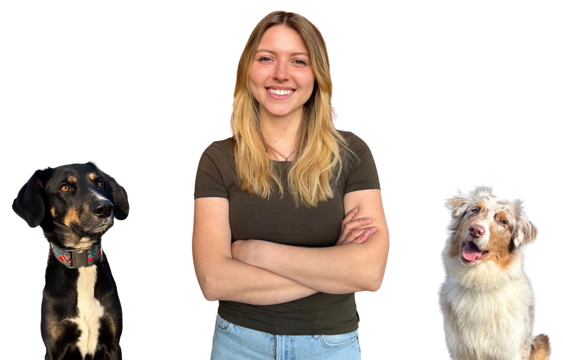 Toni mit zwei Hunden, freigestellt